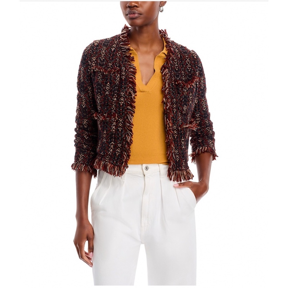 ALDO MARTINS Thn‎ Fringed Knit Bomber Jacket Camel Size XL